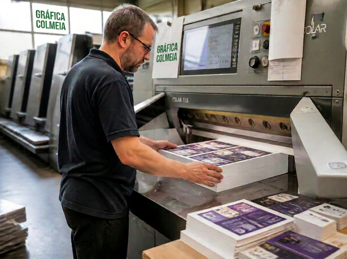 Materiais gráficos em processo de acabamento