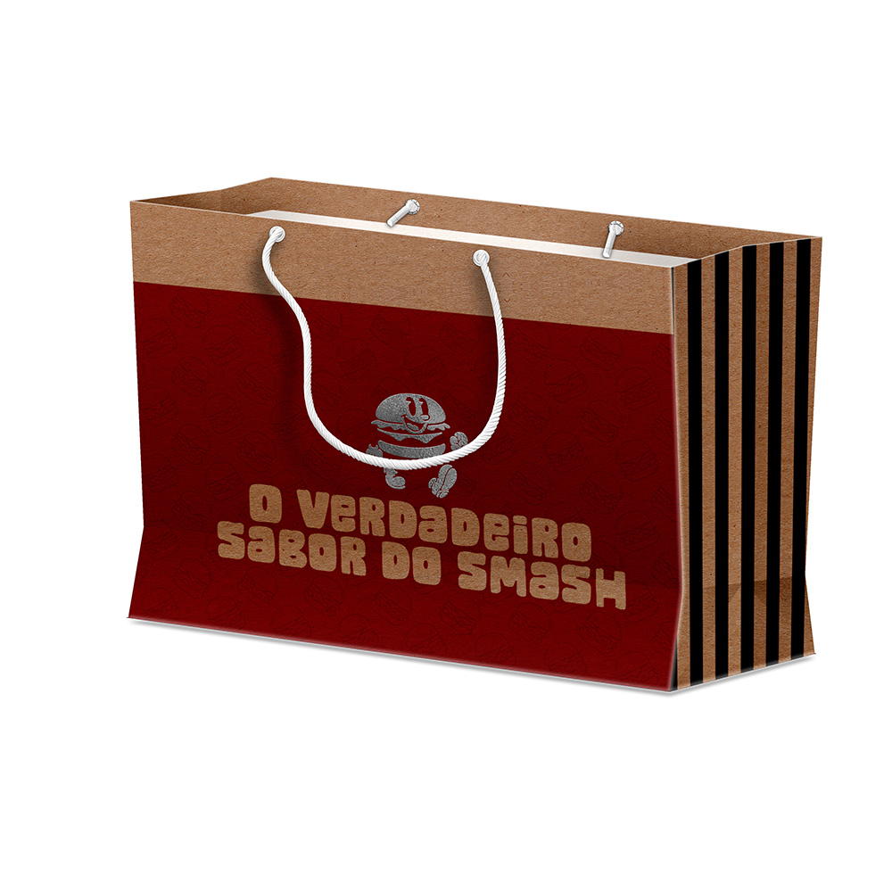 Sacola Duplex 191g Pardo Com Hotstamping Média Horizontal · L30 × P8 × A22 cm (aprox.) — 250 unidades