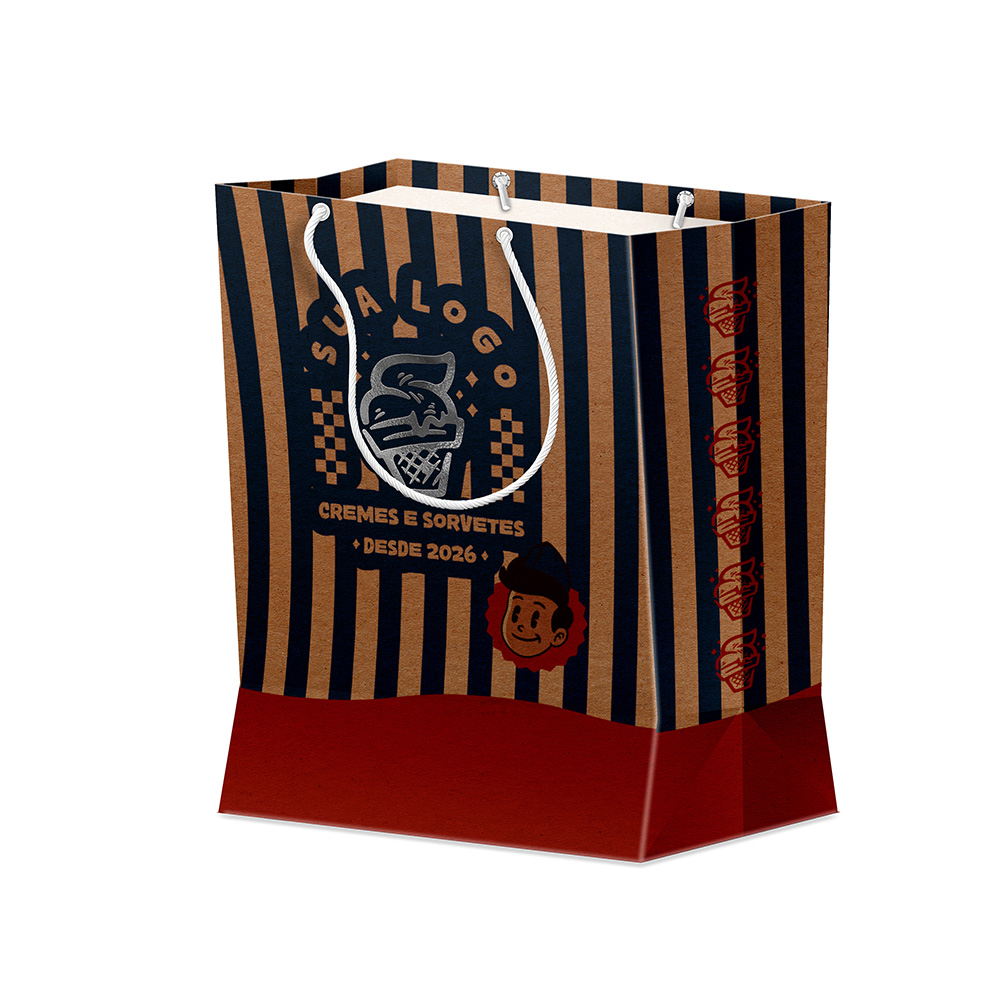 Sacola Duplex 191g Pardo Com Hotstamping Média Vertical · L19 × P9 × A31 cm (aprox.) — 250 unidades