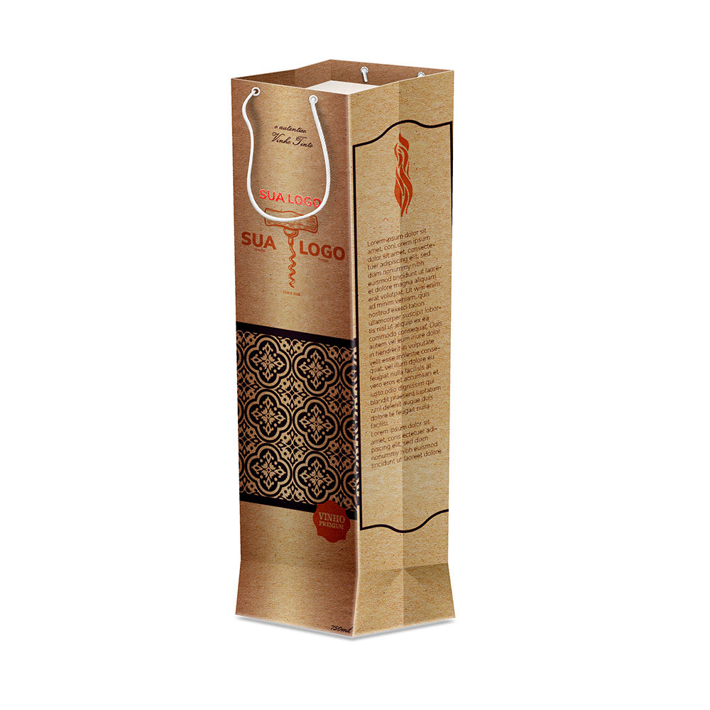 Sacola Duplex 191g Pardo Com Hotstamping Para Garrafas · L10 × P10 × A36 cm (aprox.) — 250 unidades