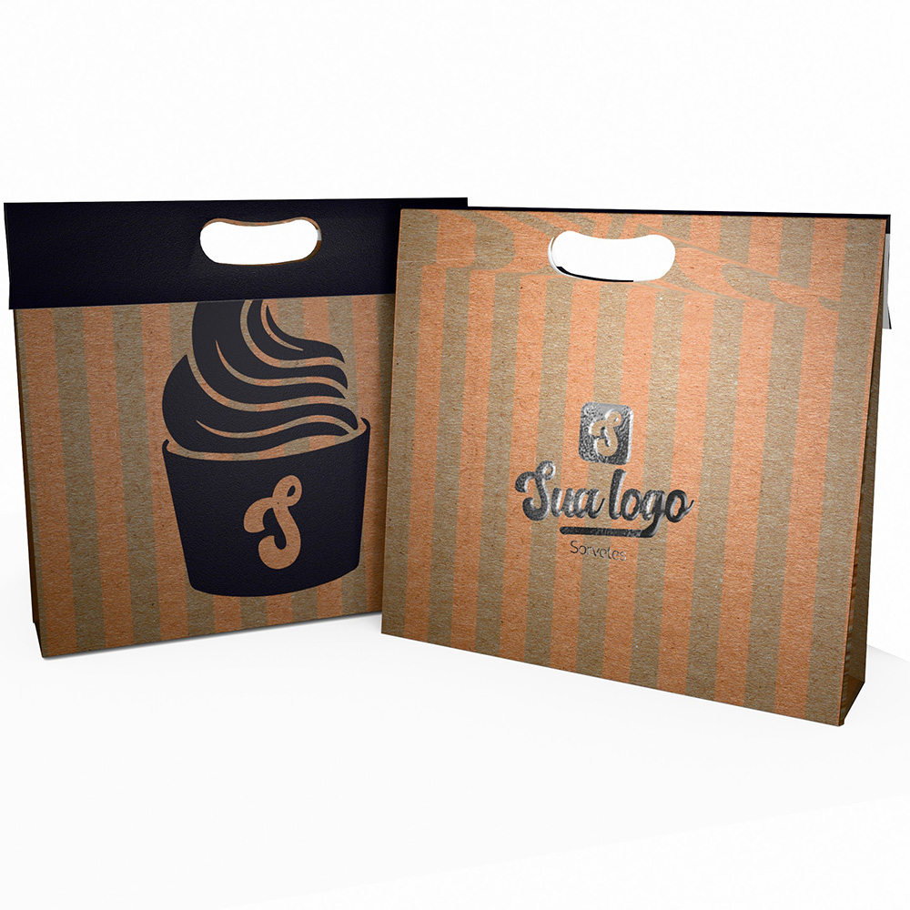 Sacola Duplex 210g Pardo Com Hotstamping Boca Palhaço Horizontal · L30 × P8 × A22 cm (aprox.) — 250 unidades