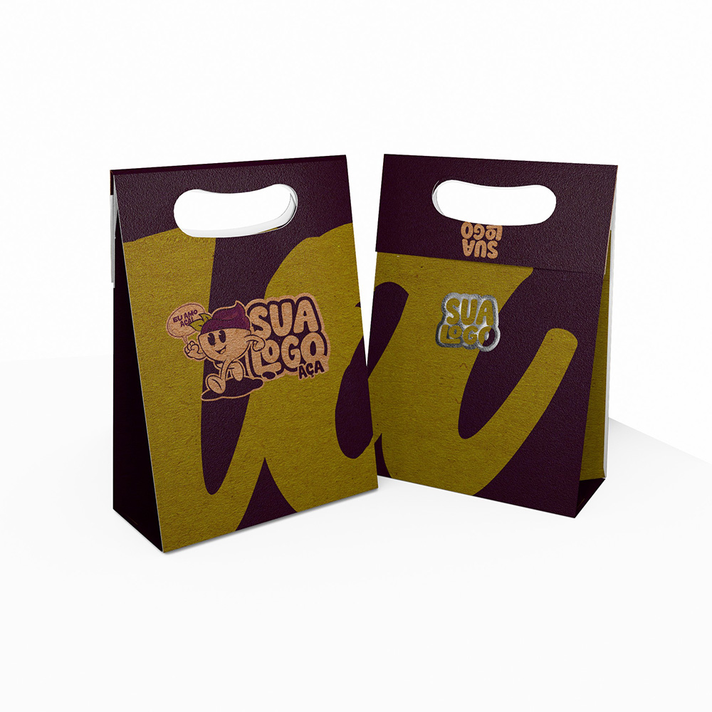 Sacola Duplex 210g Pardo Com Hotstamping Boca Palhaço Mini · L15 × P7 × A21 cm (aprox.) — 250 unidades